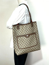 Vintage Gucci GG Sherry Line PVC Leather Brown Tote Bag Shoulder Bag Authentic