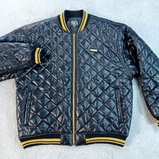 South Pole Mens XXL Quilted Satin Bomber Jacket Black Gold Zip