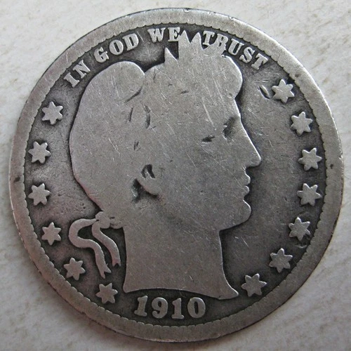 US 1910 BARBER HEAD 90% SILVER QUARTER COIN (KM# 114)