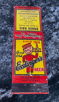C) ESSLINGER'S LITTLE MAN BEER MATCHBOOK COVER BRASS RAIL ESSLINGER BRG PHILA PA