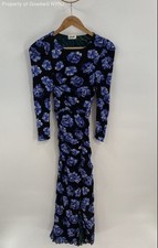 DVF Womens Priyanka Reversible Mesh Dress Floral Blue Green Long Sleeve Size S