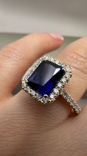 9ct Yellow Gold 3.99ct Lab-Grown Emerald Cut Blue Sapphire&Diamonds Ring LGSL199