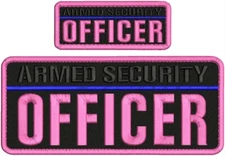 Armed Security Officer embroidery patch 4X10 and 2x5 hook Pink black