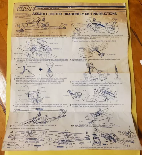 1983 GI JOE Assault Copter Dragonfly XH-1 Original Blueprints Instructions