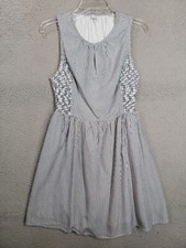 Fit And Flare Dress Medium Grey Pinstripe Smocked Keyhole Neck Old Navy