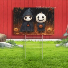 Ghost and pumpkin man Halloween yard sign