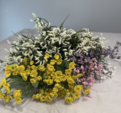 9 Faux Plastic Flower Crafts Artificial Grasses Achillea Bunch Spring Easter