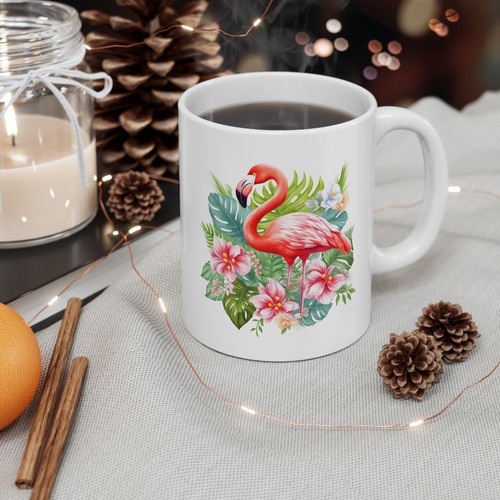 Taza Cerámica Flamenco Rosa - Regalos para Amantes del Flamenco, Taza de Café con Hibisco - Imagen 7 de 18