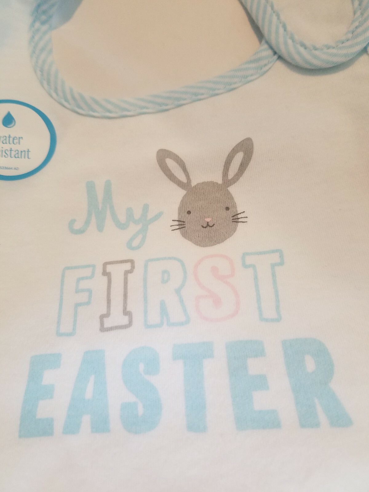 Boys Carters Baby My First Easter Bib White with Blue Trim Water Resistant O/S