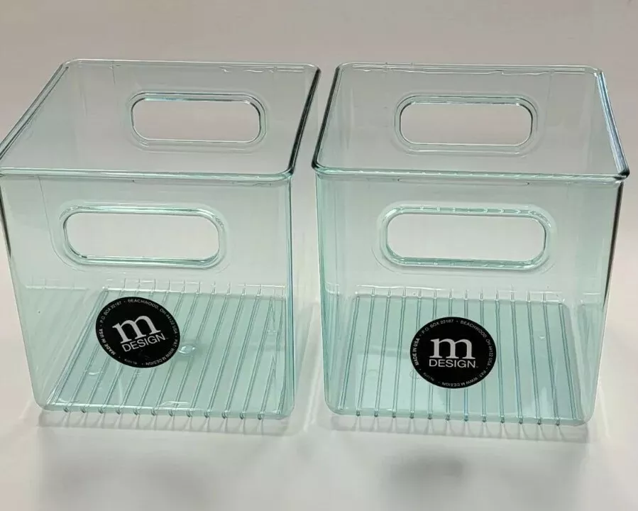 mDesign Plastic Kitchen Pantry Food Storage Bin, Handles, 2 Pack mint 6x6x6  cube