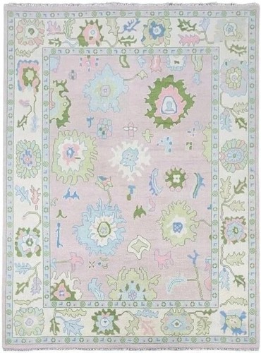 Oushak Handgefertigt Wolle Afghan Design Traditionell Orientalisch Türkisch Rosa Farbe Teppich