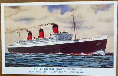 R.M.S. QUEEN MARY  CUNARD LINE C1950 J SALMON POSTCARD