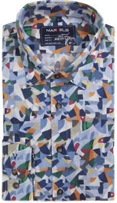 Marvelis Freizeithemd Hemd Casual Langarm blau gemustert 6009.24.18