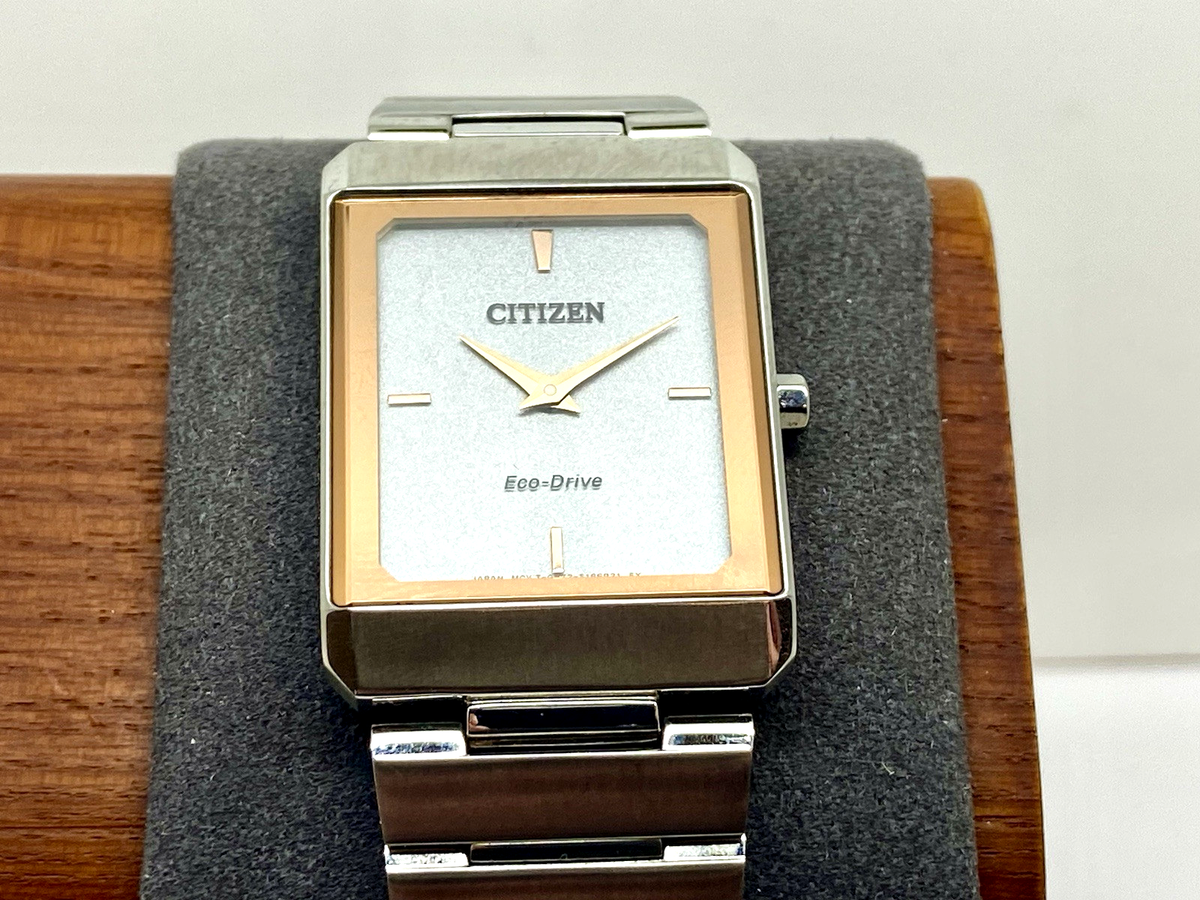 Citizen Stiletto Square Watch EG6016-58A Eco Drive Silver Rose