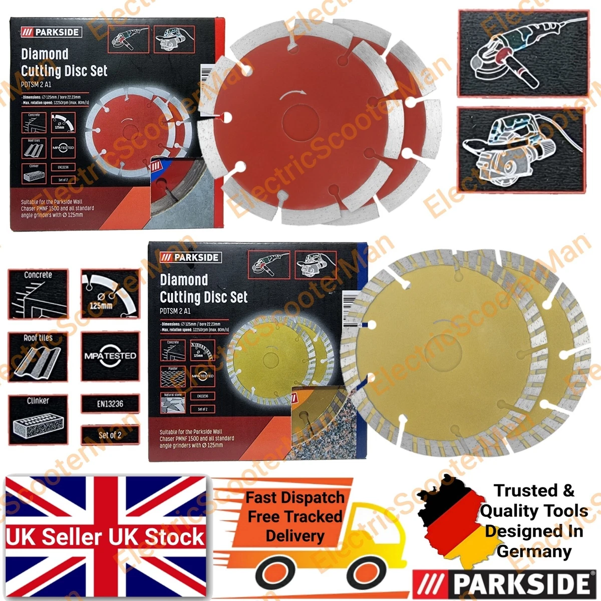 Parkside 125mm Diamond Cutting Disc Set Standard Angle Grinder Or Wall Chaser