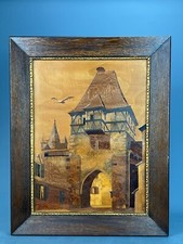 Quadro Intarsiato in legno - Paesaggio con torre medievale