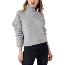 Free People Bradley Mock Neck Sweater Textured Knit Light Grey XS NWT 128