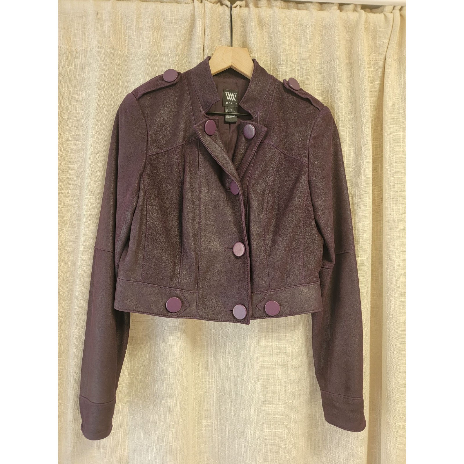 Eggplant Purple Leather Jacket from Worth, size 6 Gem