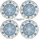 St. Nicholas Square WINTER FROST 8.75" Salad Plate Set 4 Large Snowflake on Blue
