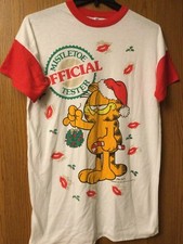 Garfield - 1978 White Sleep Shirt - Red Neck  Sleeves - Ladies Cut - Xmas