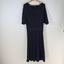 David Lawrence dress womens size M fit flare midi black striped knit 114097