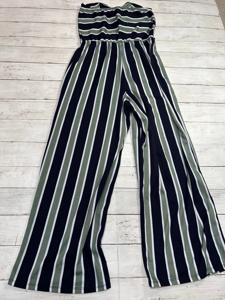 Derek Heart Womens Multicolor Striped Strapless Wide Leg One Piece Jumpsuit Sz L - Image 2 of 4