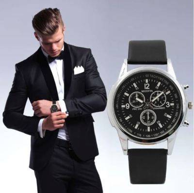 Herren/Youth s Sport, Chrono Black Face Uhr, Blue-Ray Glas schwarzes Lederarmband