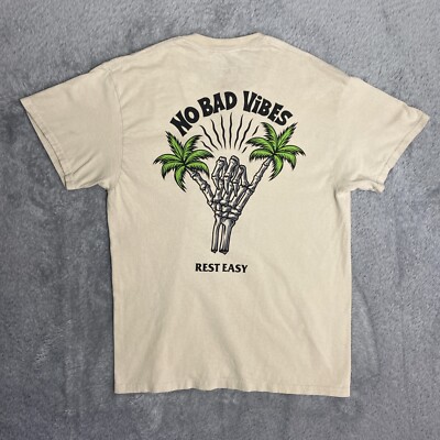 Rest Easy T-Shirt S Small Cream No Bad Vibes Palm Trees Shaka