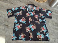 Vintage Islander Mens Hawaiian Shirt Black Floral Made In USA Size XL Rayon