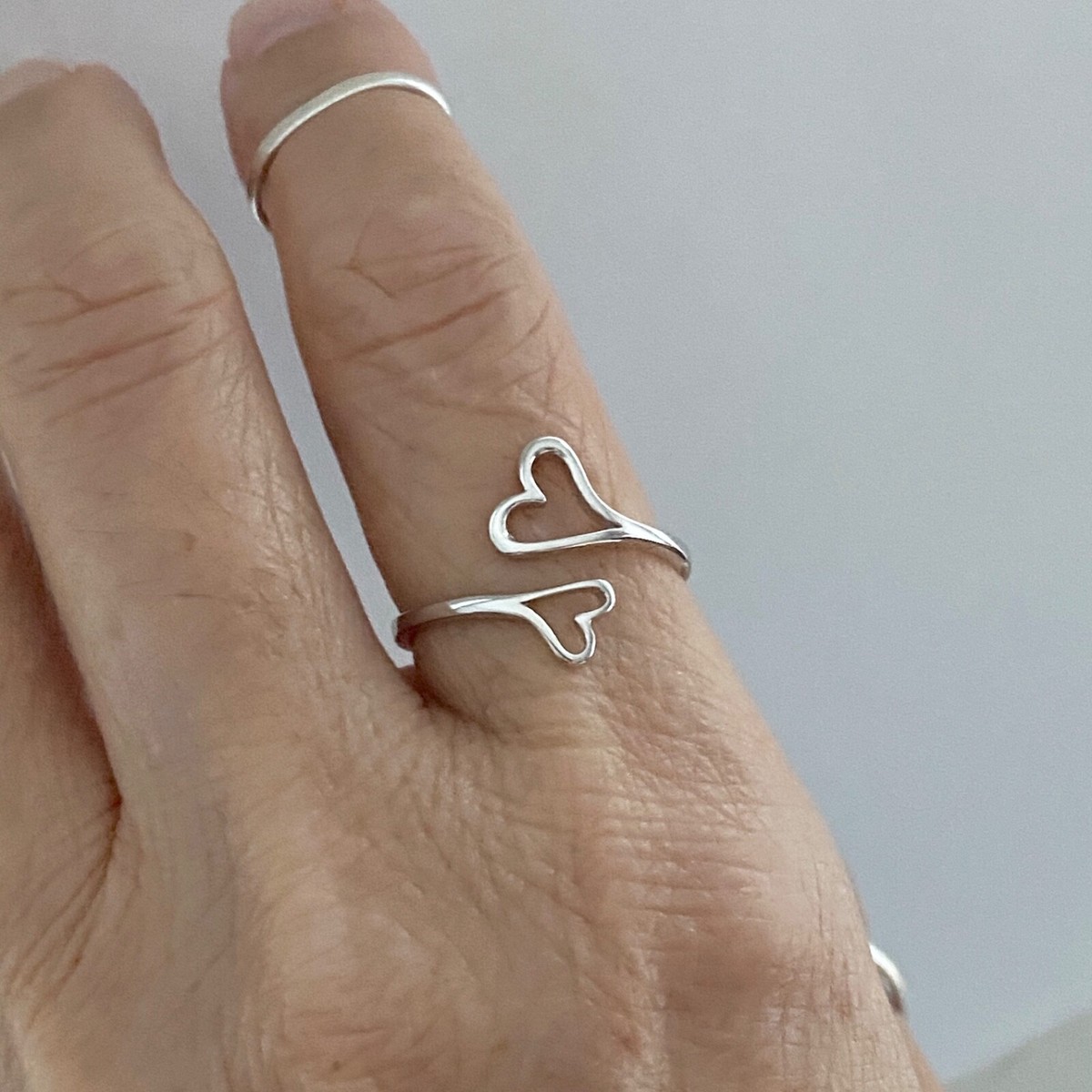 Sterling Silver Two Heart Ring, Silver Ring, Double Heart Ring