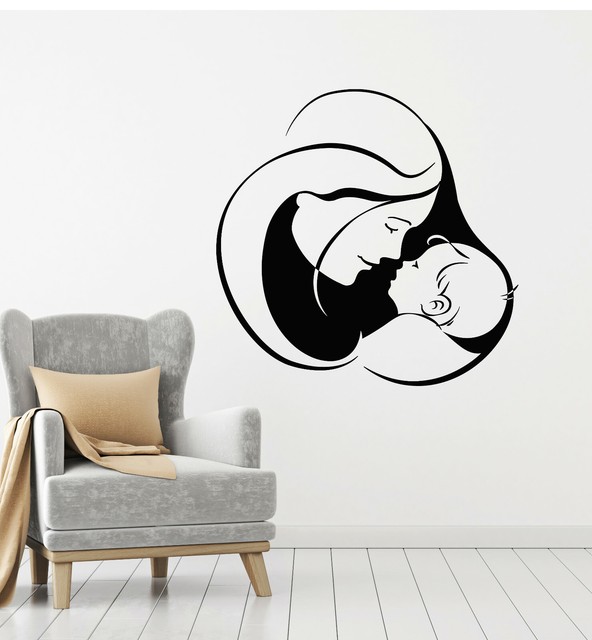 Vinyl Wall Decal Mother With Baby Cute Infant Nursery Kids Room