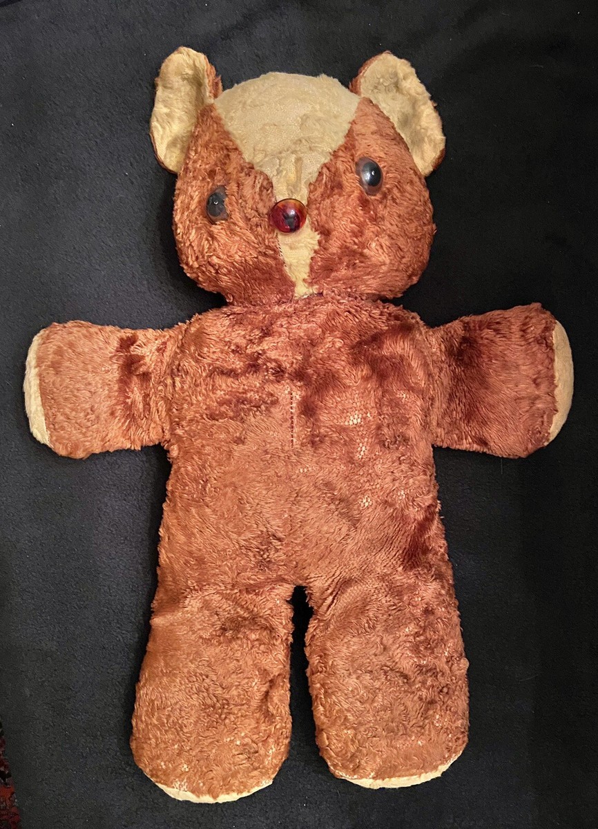 VTG 1950s BROWN FAUX MOHAIR TEDDY BEAR-Button Eyes/Nose-Plush