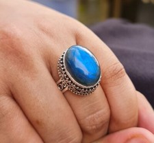 Solid 925 Sterling Silver Natural Labradorite Ring Gemstone Jewelry For Her K 68