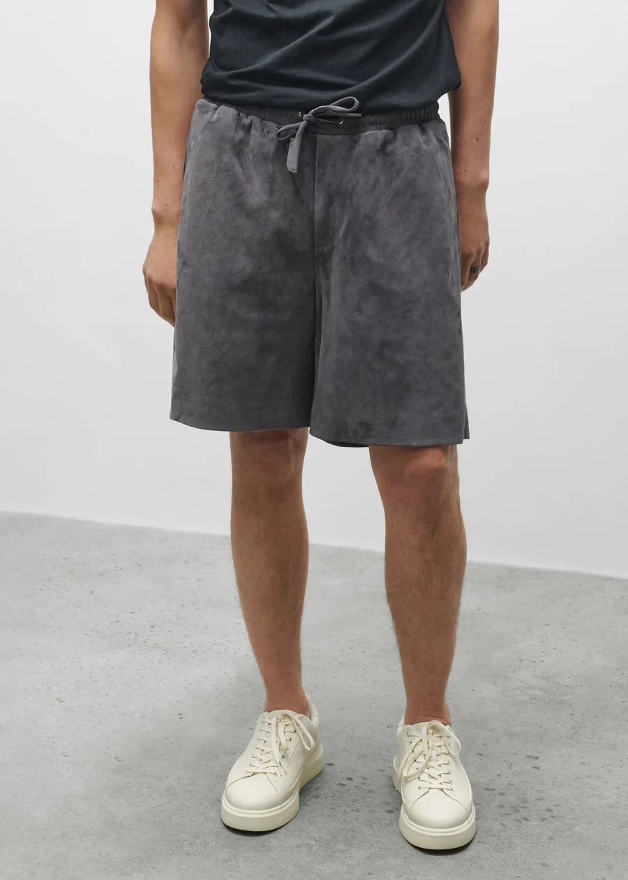 Grey Suede Leather Shorts for Men Casual Size 28-38 Custom Made