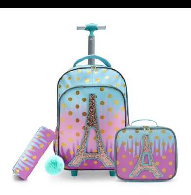 3 Stück Rollrucksack für Mädchen Kinder Rolltasche