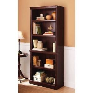 Dark Cherry 5 Shelf Bookcase Wooden Bookshelf Book Case Elegant
