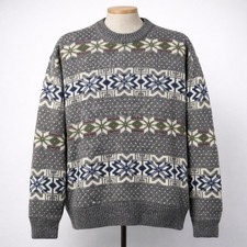 Vintage Mens 100 Shetland Wool Fair Isle Sweater Gray Size M Fisherman Nordic