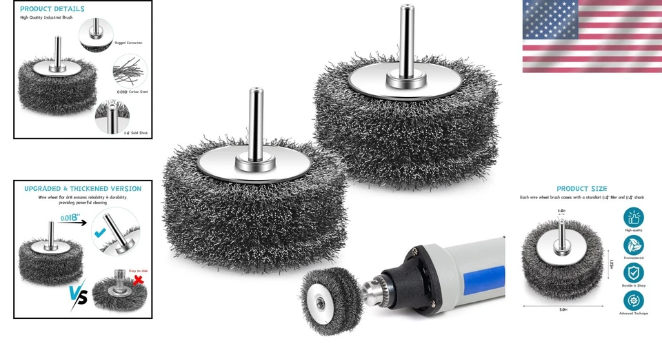 Rueda de alambre para taladro 2 piezas accesorio de cepillo de alambre de 3 pulgadas eliminación de óxido pintura rem... Foto 2 de 4