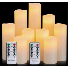 Set of 9 Ivory Flameless Pillar Candles - Remote Controlled & Versatile Lighting