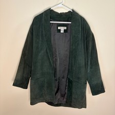 Vintage Evan Davies Suede Jacket Mens M Green Leather Coat Open Front 80s Retro