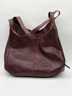JINGPIN PIJU Leather Zip Magnet Handbag Shoulder Bag Reddish Brown 3 Compartment