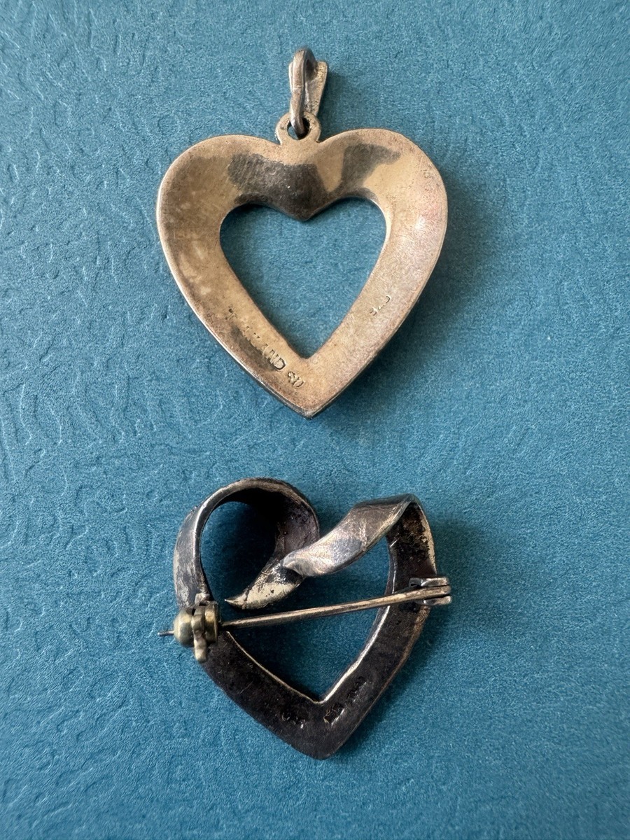 Vintage Art Deco .925 Sterling Silver Heart Shaped Marcasite  display picture 1