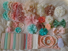 Baby Shower headband Kit, Peach, Mint, Cream  Ivory DIY Makes 25-28 HB