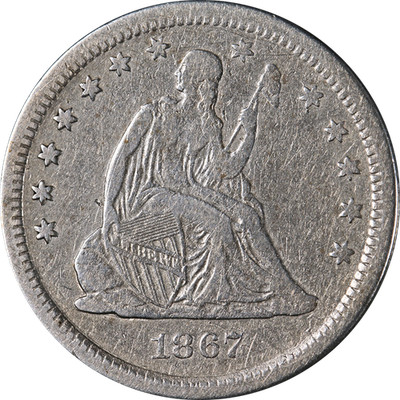 1867-S Seated Liberty Quarter Choice VF Details Key Date Nice Eye Appeal