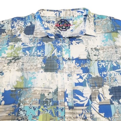 Robert Graham Shirt Men Size 3XL Blue White Green Floral Plaid Hawaiian Vacation