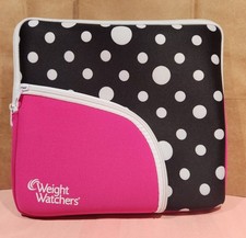 WEIGHT WATCHERS WW Neoprene Zipper Bag Organizer Case Tote: Black Pink Polka Dot