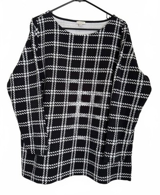 Talbots Womens Tunic Blouse Size 2X Black White Plaid Check Classic Retro Cotton