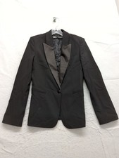Zara Black Satin Lapel Tuxedo Blazer Womens 5 Made In Morocco