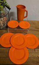 Vtg Fisher Price Fun with Food Orange Dishes 2 Tea, 4 Dinner Plates, TW Pitcher