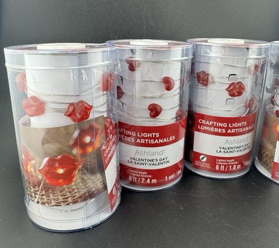 Lot Of 4 Red Hearts And Lips Crafting Battery Lights NEW 8ft. String Lights